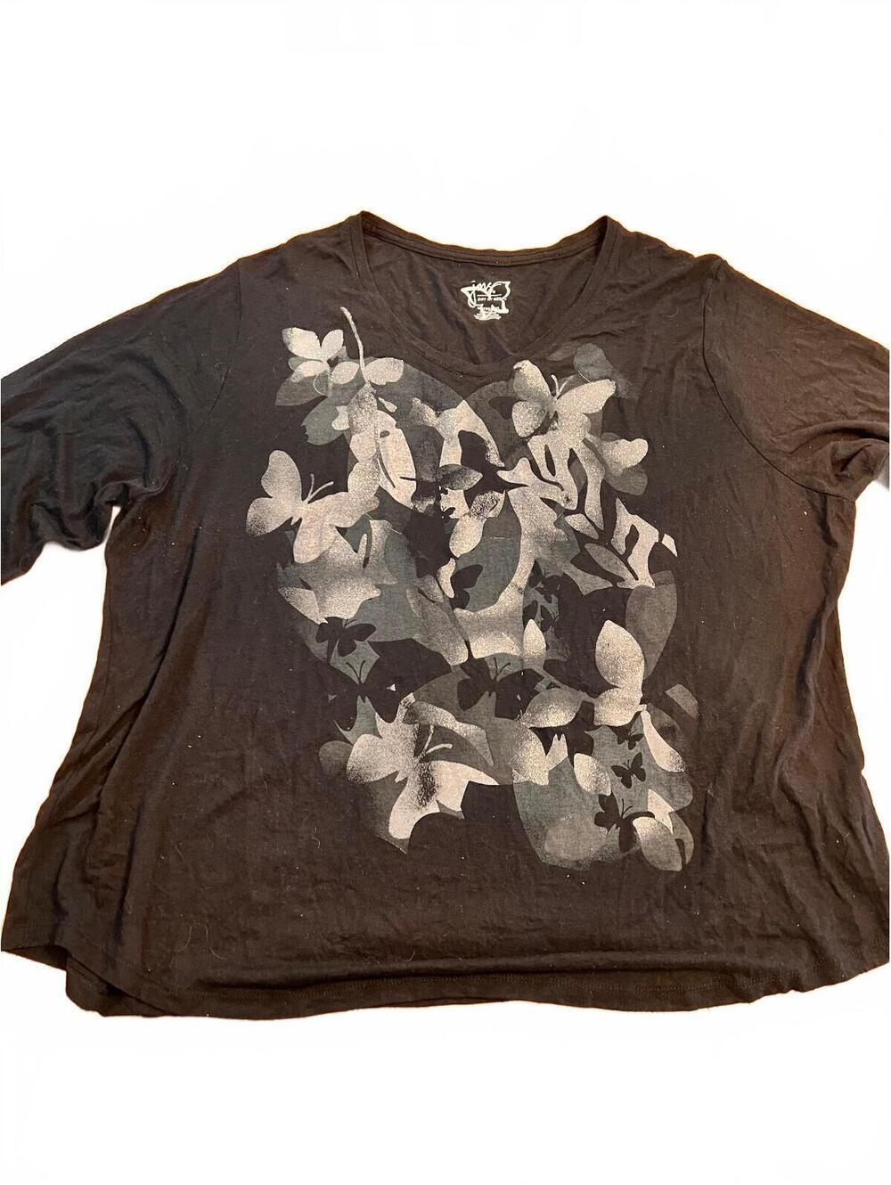 Just My Size 4X Black Viscose Polyester Butterfly Print T-Shirt